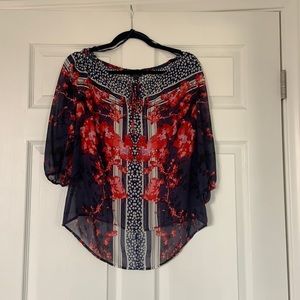 Red and Navy Blouse: Guess